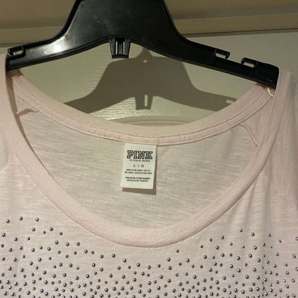 🪴PINK - Long Sleeve Baby Pink Top w/ metal studs spelling “PINK” - Picture 3 of 11